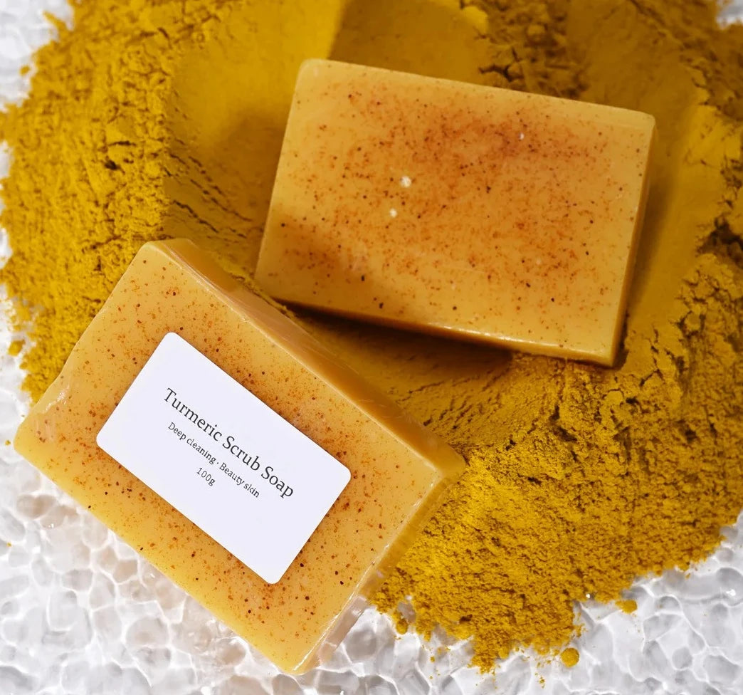Natural Turmeric Kojic Scrub Soap Cleansing Bath Soap Oil Control & Whitening Kojic Turmeric Soaps for Face,Bath, Body Halalzen