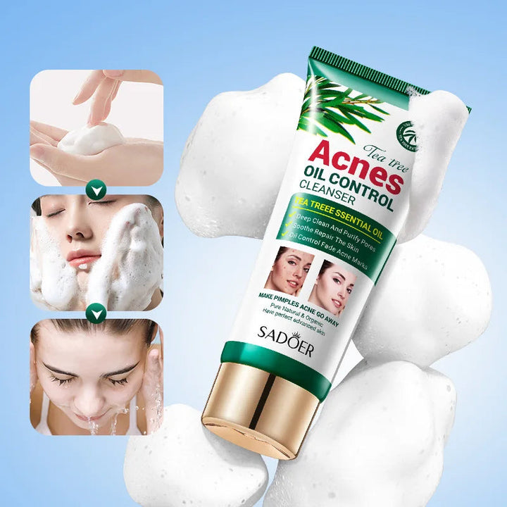 SADOER Tea Tree Acne Removal Facial Cleanser Moisturizing Anti-aing Anti Acne Deep Cleansing Face Wash Foam Cleanser Skin Care Halalzen