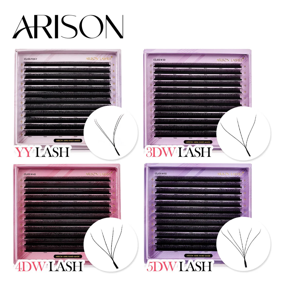 ARISON Plus 2 in 1 YY/3D/4D/5D W Lashes Magnetic Carton Premade Volume Fans Eyelashes Extension YY W-shape Eye Lashes For Whole