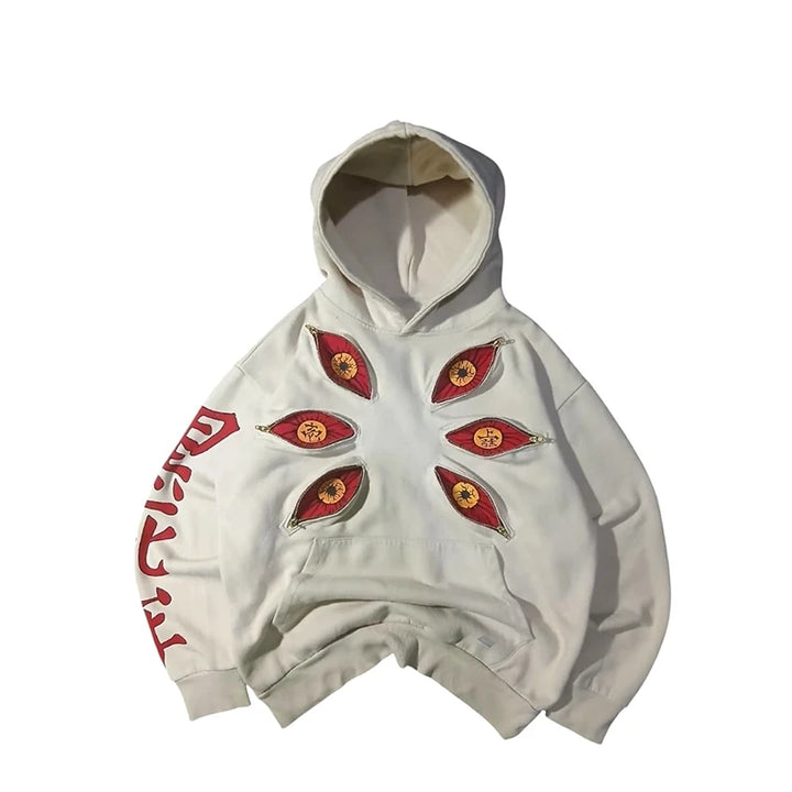 Gothic Punk Eye Shaped Patch Zipper Pockets Oversized Loose Vintage Tie Dye Hoodie Y2K Fashion Men Women Trend Casual Streetwear
