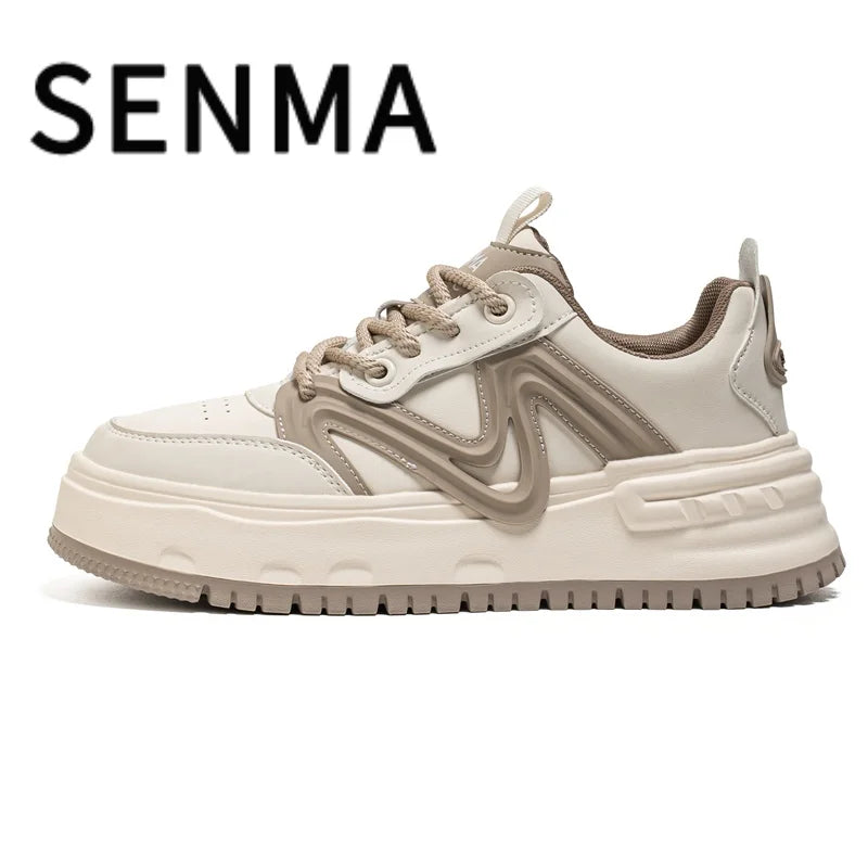 SENMA Comfortable Men's Shoes Street Fashion Art Board Shoes Thick Sole Low-Top Leather Casual Sneakers Tennis/Walking Sneakers