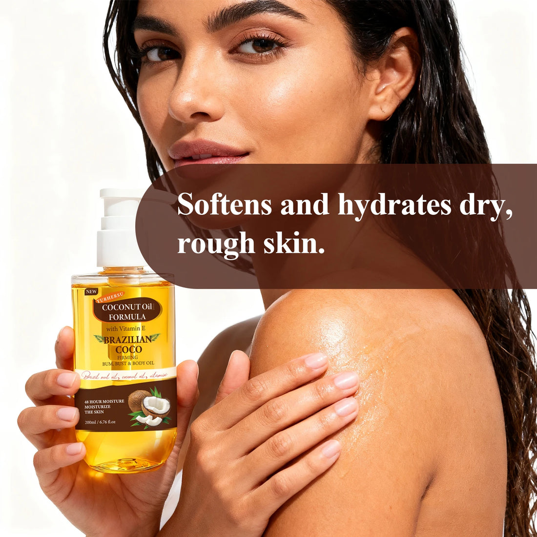 200ML Coconut Body Oil Firming Fade Fine Line Moisturizing Smooth Brightening Rejuvenating Repairing Nourishing Body Oil