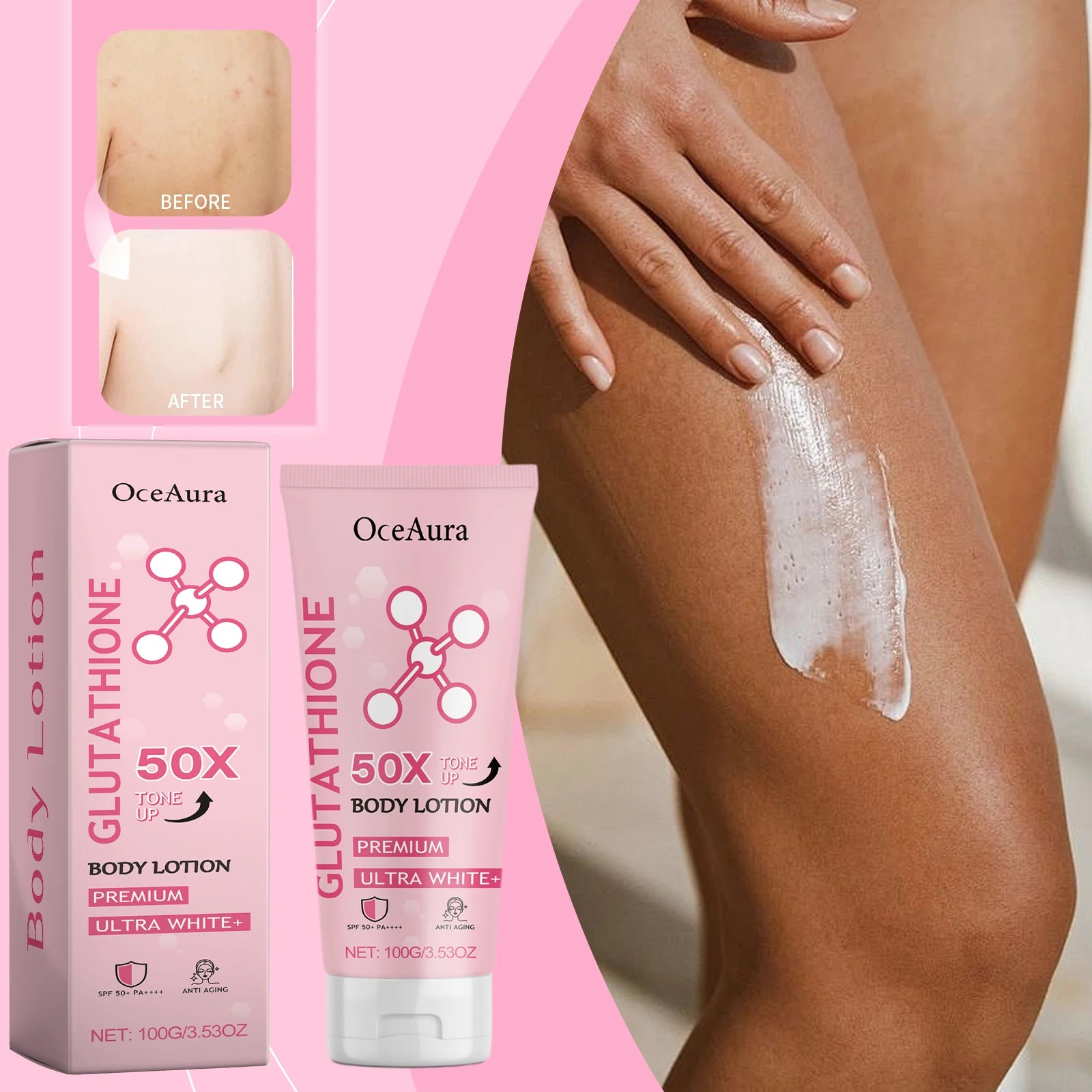 Glutathione Niacinamide Body Lotion Skin Brightening Hydrate Revitalize Even Skin Tone Whitening Face Bleaching Lightening Care