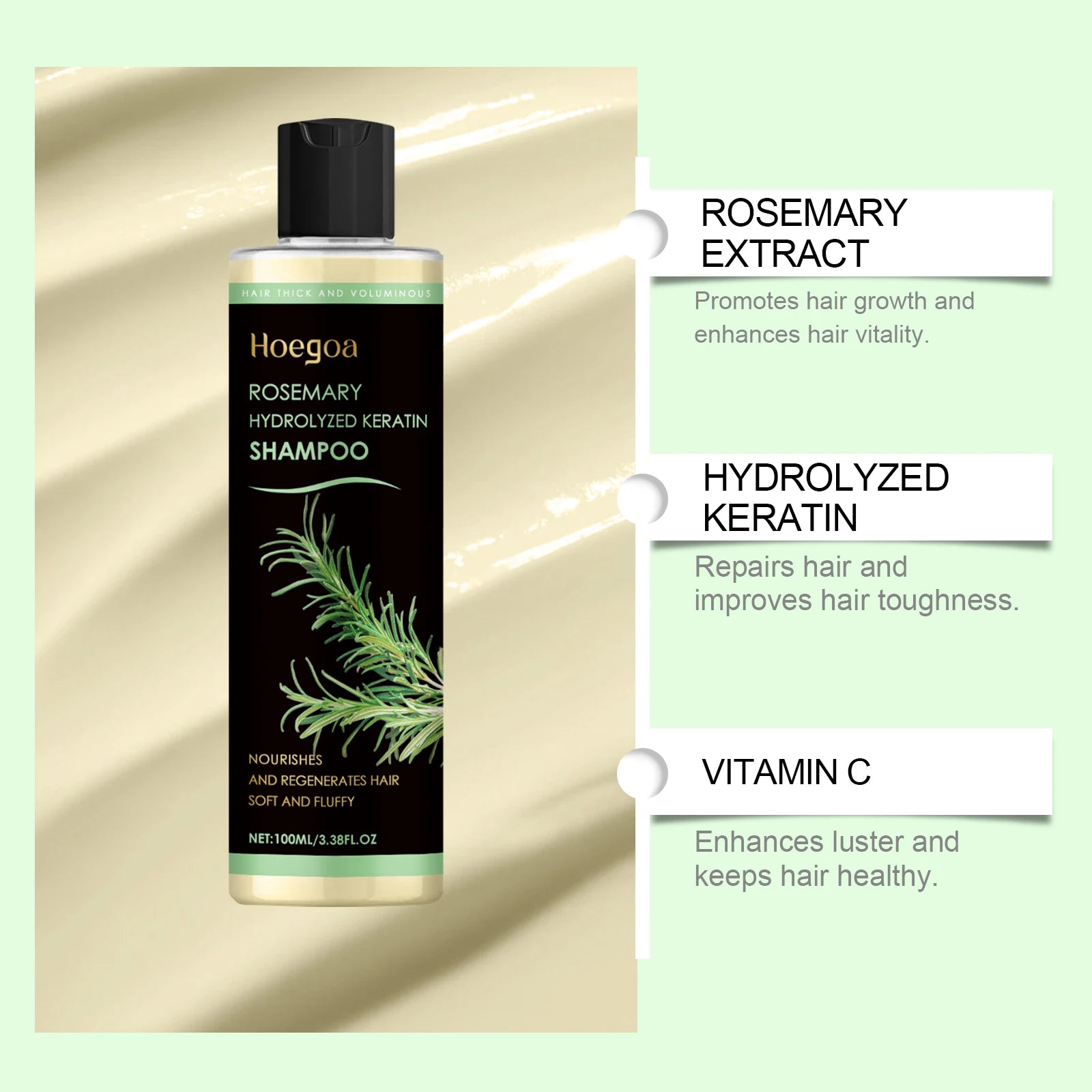 Rosemary Hair Shampoo Hair Regrowth Deep Nourishing Repair Split Ends Hair Soothing Scalp Anti Dandruff Hair Strengthens Shampoo