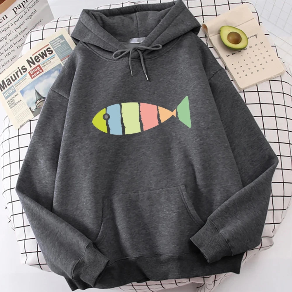 Fish Graphic Sweatshirts Retro Trendy Hoodies Y2K Versatile Stylish Clothe Street Fashion Womens Sweater Casual Daily Fit Unisex