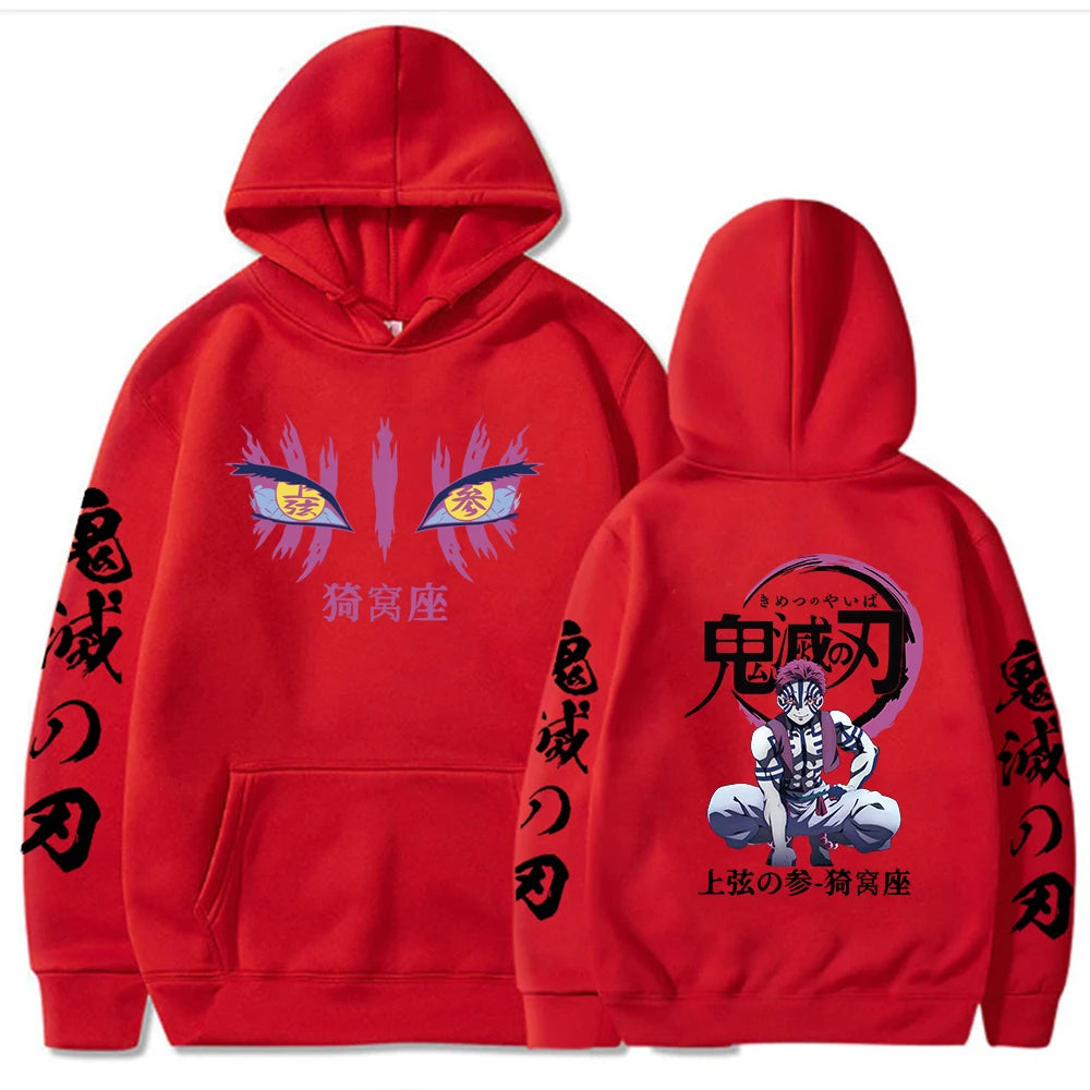 Japanese Anime Demon Slayer Hoodies for Men Akaza Manga Graphic Streetwear Pullover Hoody Long Sleeve Fleece Hooded Sweatshirt