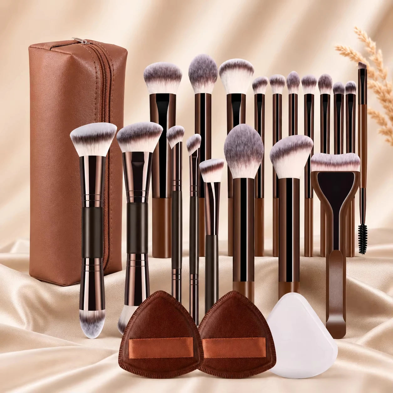 Professional Dual-Ended Makeup Brush Set with Foundation, Contour, Blush, Powder, Eyeshadow and Concealer Brushes, Soft Syntheti