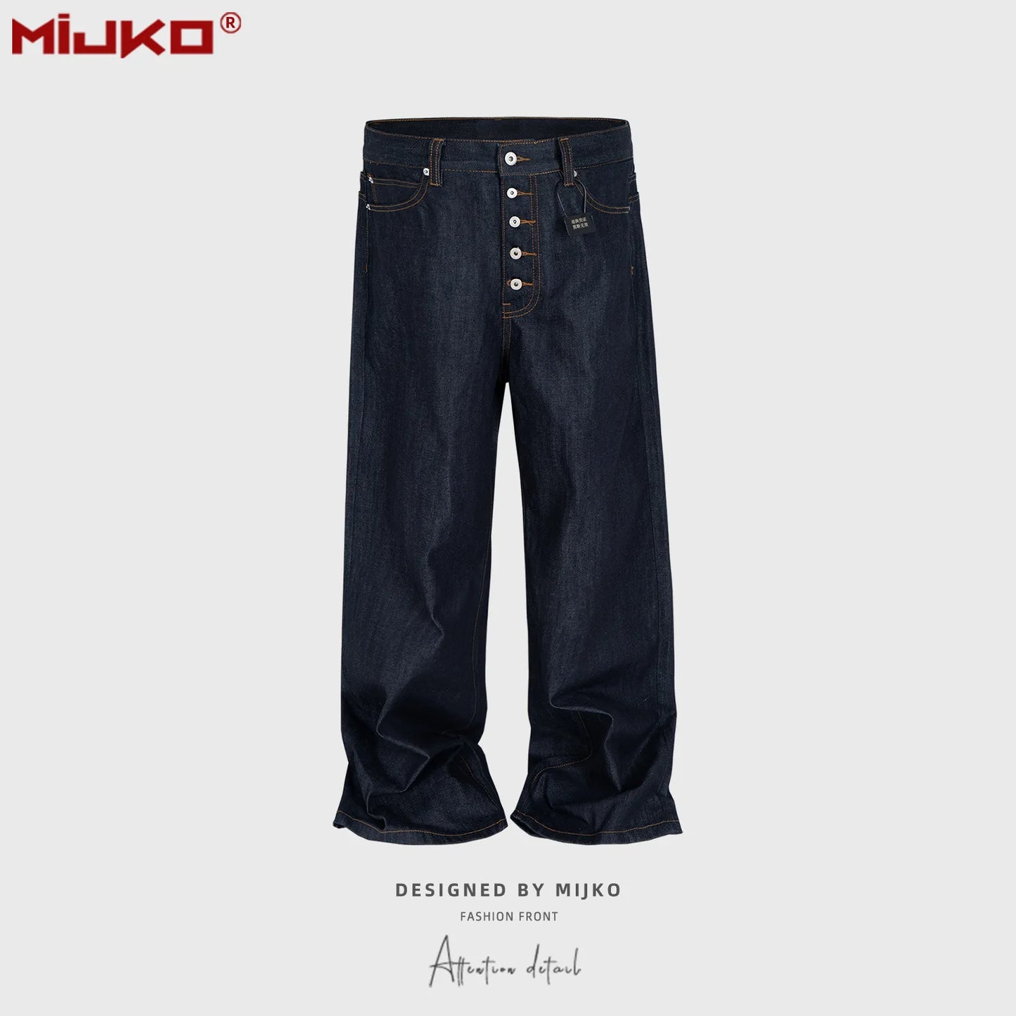 MIJKO High Street Cleanfit Drak Blue Jeans for Men and Women Straight Vintage Casual Denim Trousers ZJ089