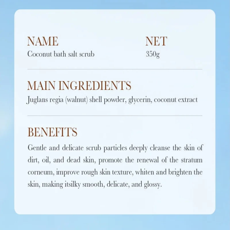 350g Coconut Scrub, Rich in Walnut Shell Powder, Glycerin, Coconut Extract and Other Skin Care Ingredients, Gentle and Fine Exfoliating Particles Deeply Cleanse the Skin, Remove Dirt, Physical Exfoliation, Refreshing and Puri Halalzen
