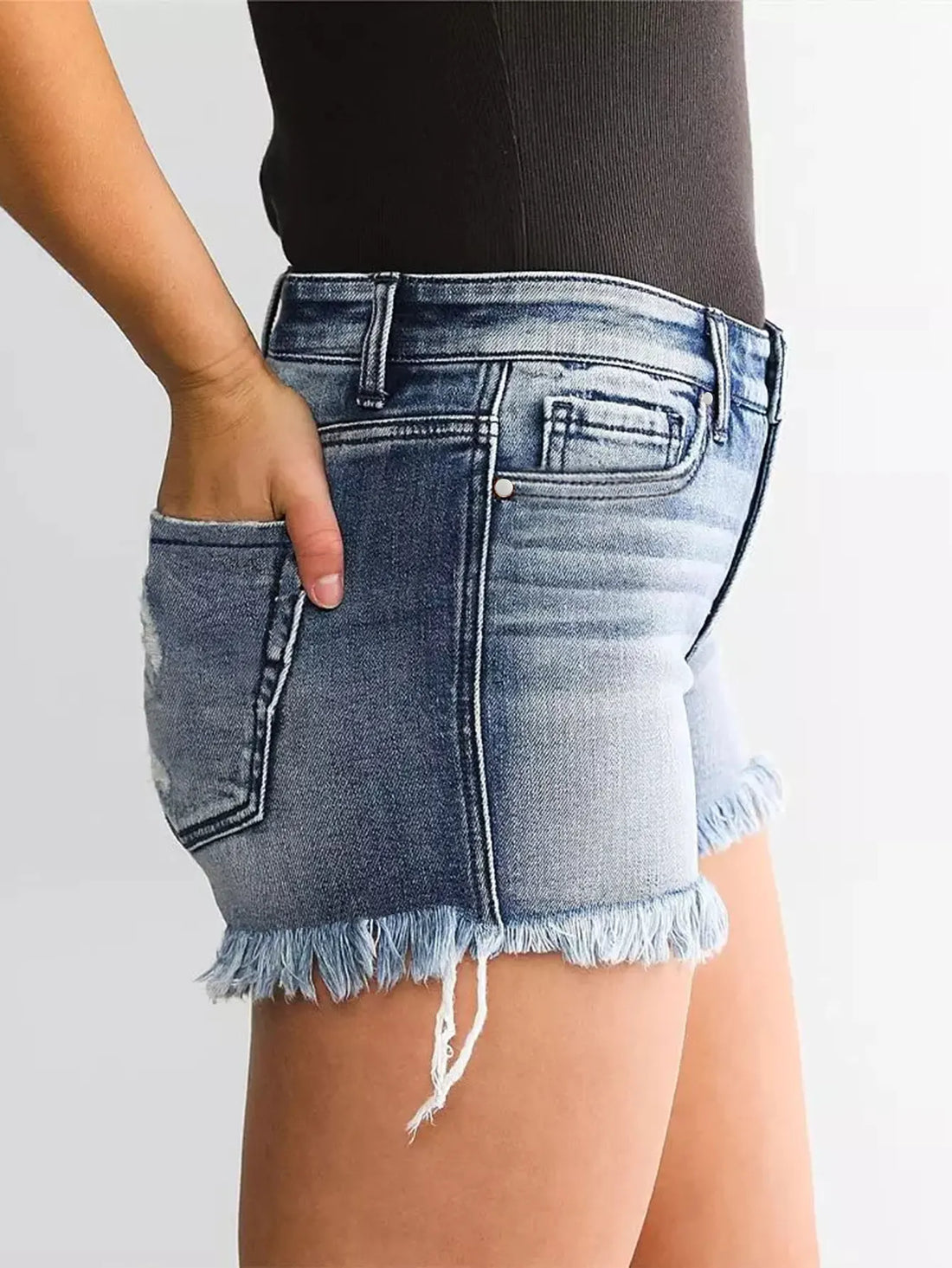 Women Denim Shorts Casual Summer Mid Waist Stretchy Denim Jean Shorts
