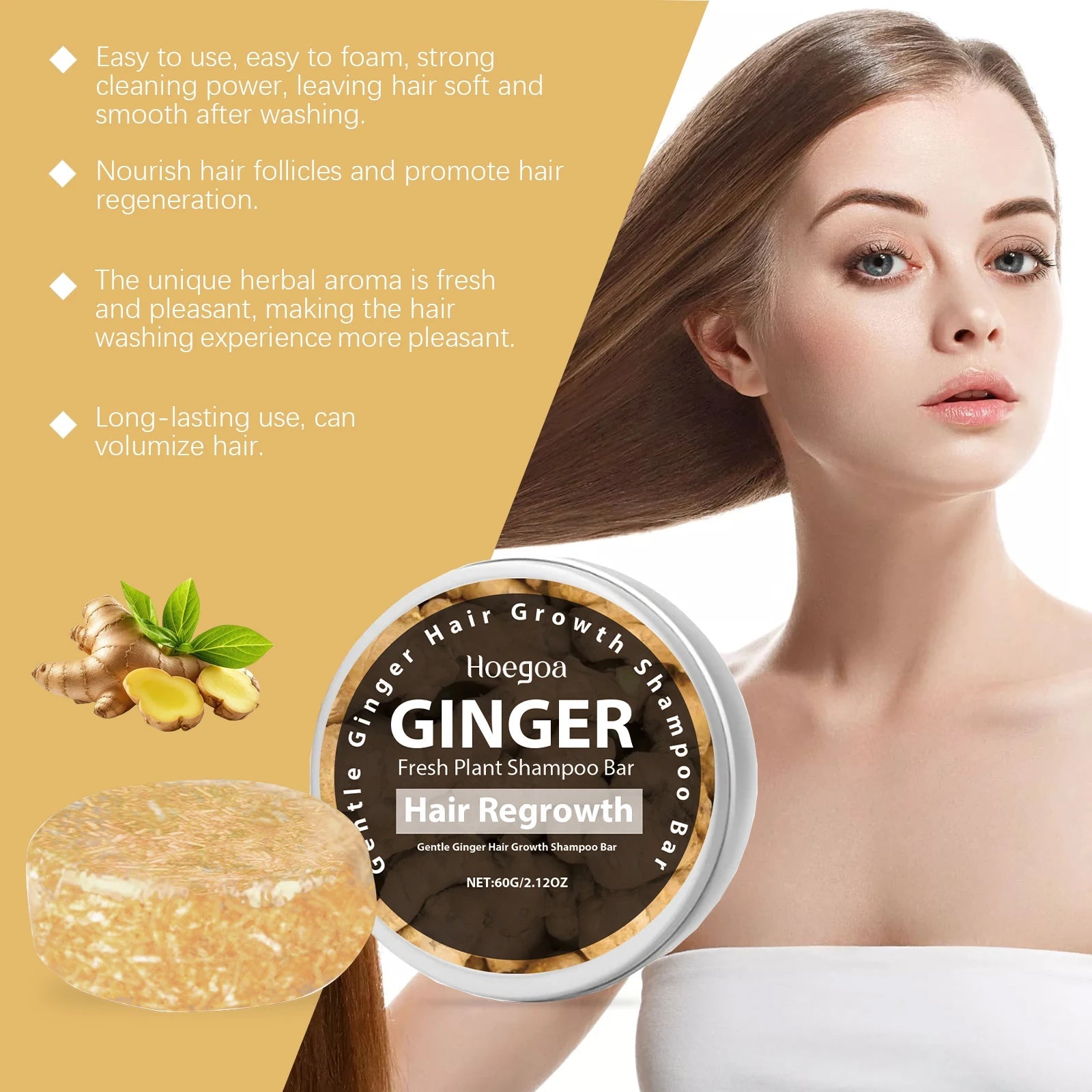 Ginger Shampoo Soap Deep Nourish Repairing Damaged Hair Roots Reduce Hair Loss Clean Dandruff Scalp Hair Shampoo Bar Hair Care Halalzen