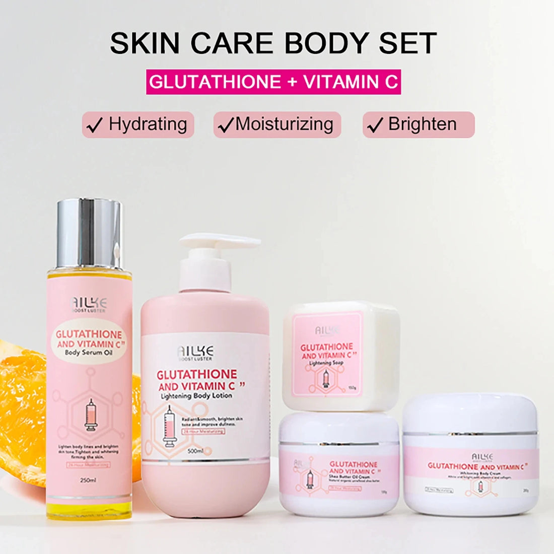 AILKE Glutathion and Vitamin C Whitening Set, Moisturizing, Remove Melanin, Freckles, Black Spots, Chloasma, Clean Skin