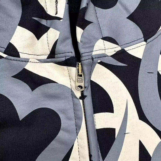 New Luxury Tribal Camo Hearts zip up N9 Face Pullover Hoodies Hoody hooded Sweatshirts velvet Cotton Thick Fleece Asian E51