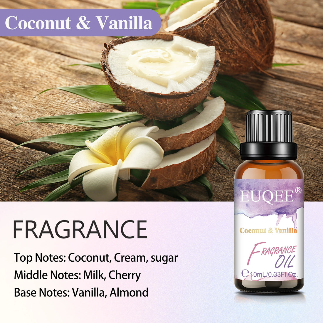 EUQEE 10ml 30ml 100ml Blend Essential Oil White Musk Baby Powder Almond & Vanilla Fragrance Oil for Diffuser Making Candle