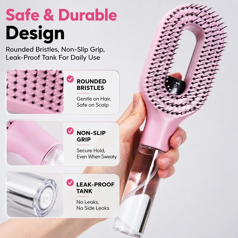 2 in 1 Built-in Spray Detangling Hair Brush Anti Static Reduce Frizz Even Mist Moisturizing Massage Comb Travel Styling Tool