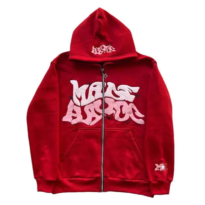 American retro star and letter printed zipper hoodie for men and women Y2K Spring and Autumn cardigan jacket