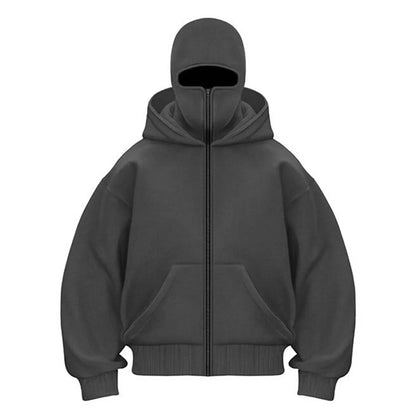 2025 Autumn/Winter New Men's and Women's Double Hats with Velvet Hoodie Coat Zipper Windproof and Warm Couple Hip Hop Sports Top