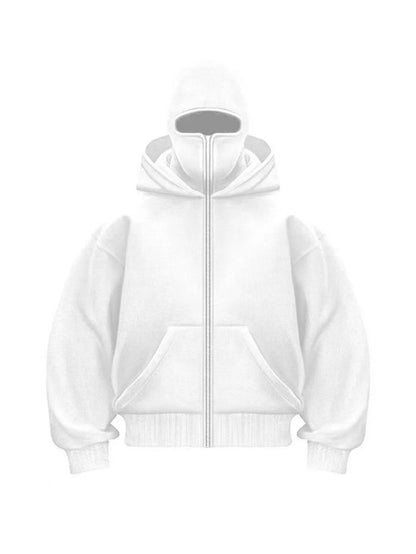 2025 Autumn/Winter New Men's and Women's Double Hats with Velvet Hoodie Coat Zipper Windproof and Warm Couple Hip Hop Sports Top