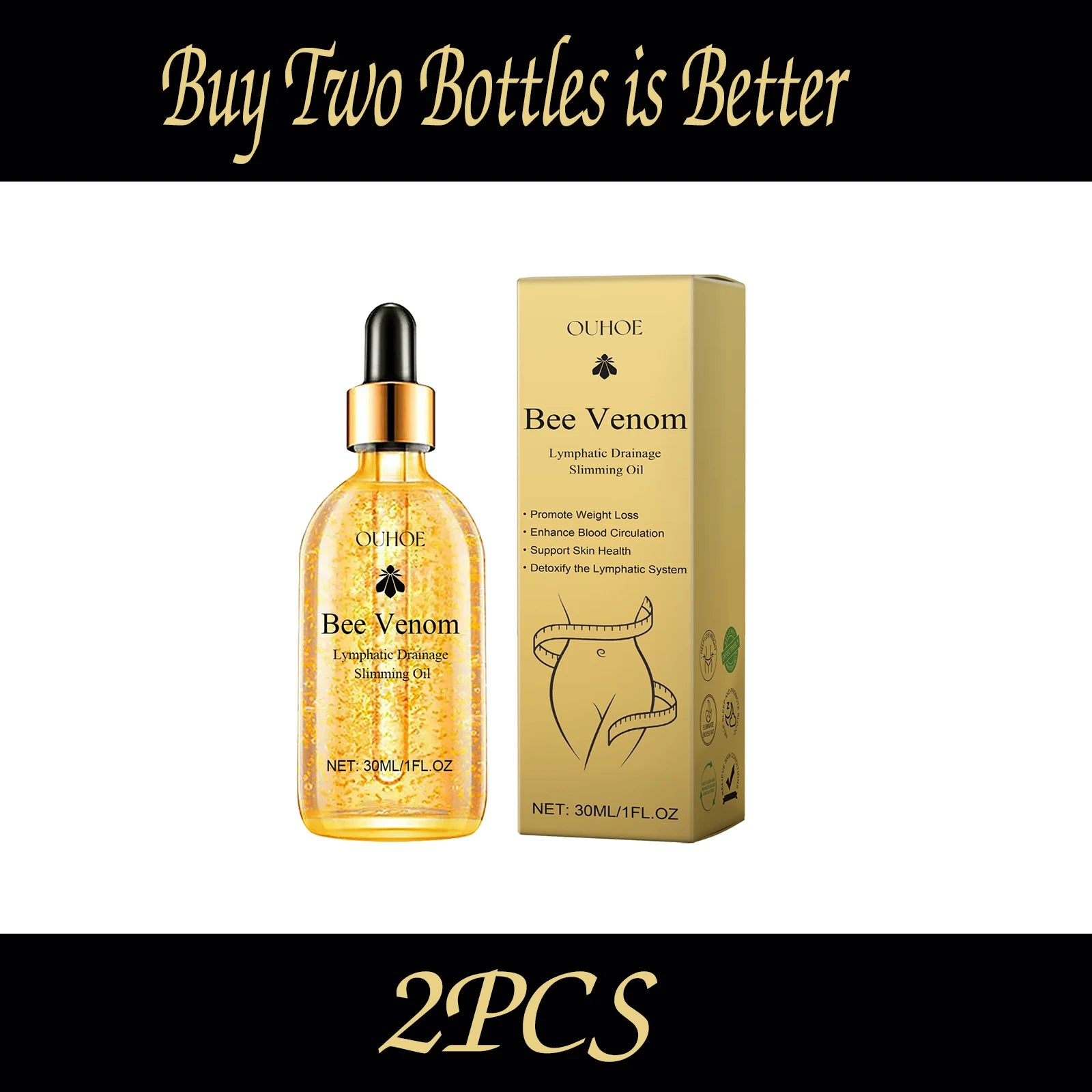 OUHOE 30ml Bee Venom Body Care Oil Massage to Tighten the Body Shape Slimming Show Body Abdominal Care Oil