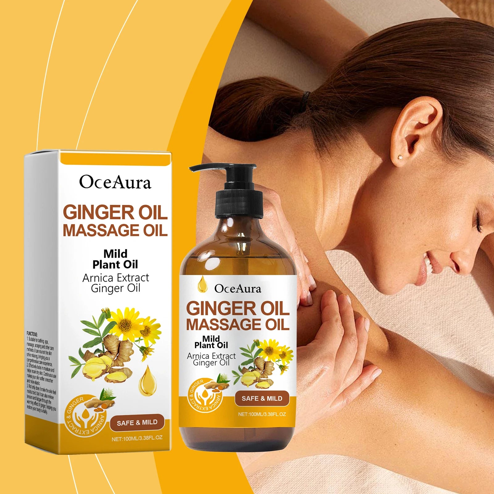 OceAura 100ml Ginger Massage Essence Oil  Ginger Care Essence Oil Body Massage Daily Care Firming Skin