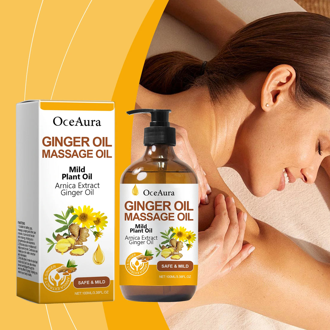 OceAura 100ml Ginger Massage Essence Oil  Ginger Care Essence Oil Body Massage Daily Care Firming Skin