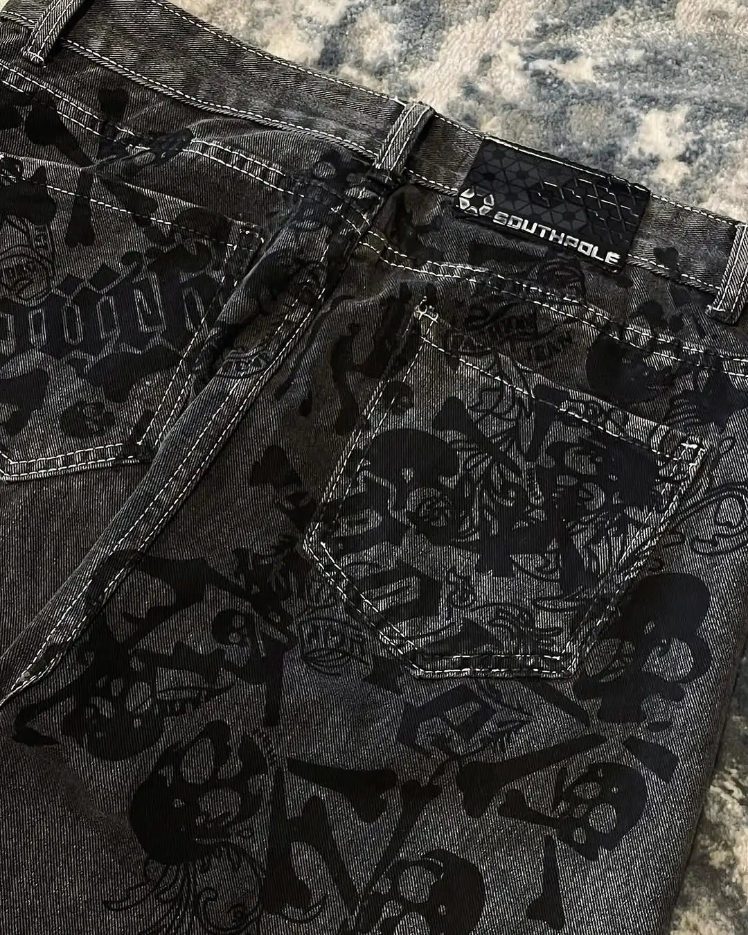 Y2K Street New Skull Embroidered Jeans American Fashion Trendy Retro Pants Men Hip Hop Gothic Harajuku Punk Loose Wide Leg Pants