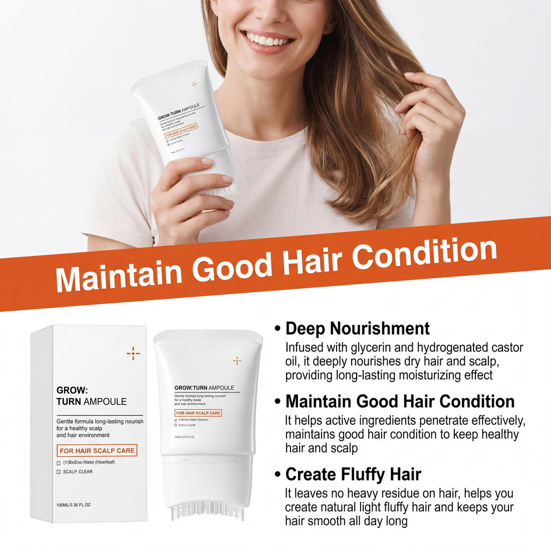 Fluffy Hair Serum With Built-In Brush Nourishing Scalp Hydrate Strengthening Volumizing Essence Korean Hair Care Scalp Massager