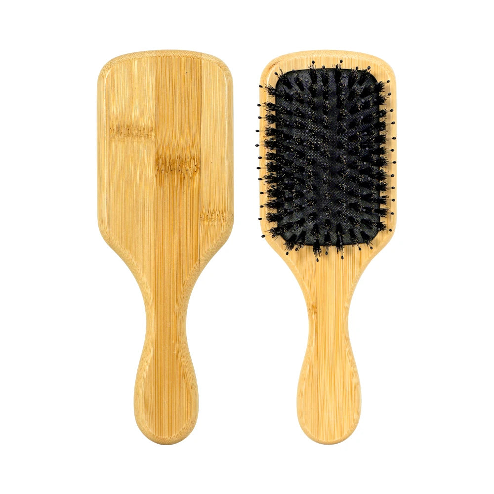 Custom Boar Bristle Natural Bamboo Hair Brush Air Cushion Hairbrush Detangling Scalp Massage Comb Salon Barber Styling Tools
