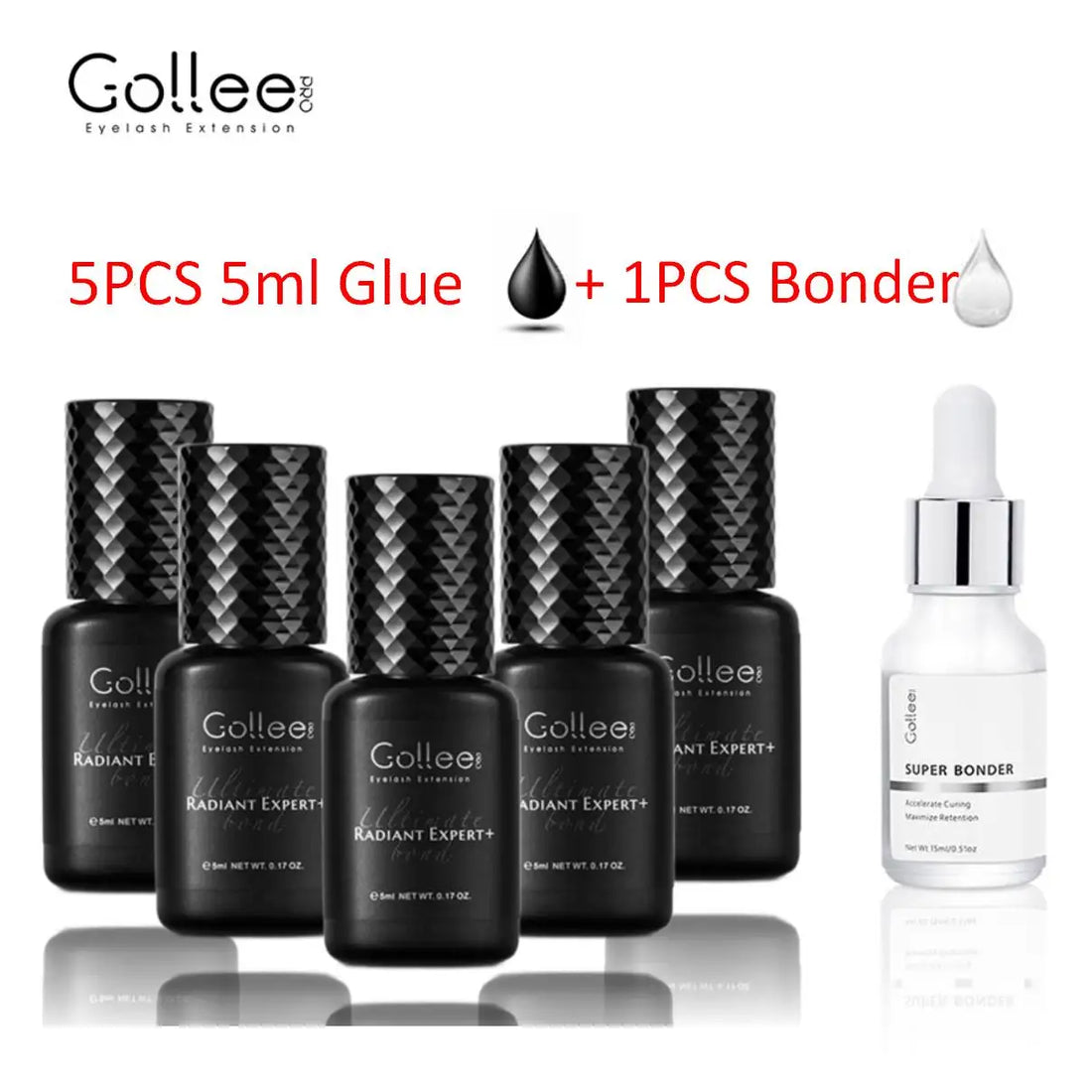 5Pcs Gollee 5ml Eyelashes Adhesive Glue Lash Bonder 15ml Low Odor False Eyelash Glue Waterproof Eye Lash Cosmetic Tools Makeup