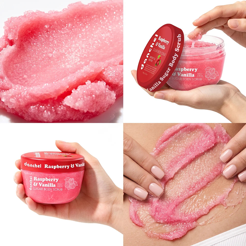 Raspberry Vanilla Sugar Body Scrub Gentle Exfoliation Remove Dead Skin Smooth Soothed Skin Soft Fragrance Shower Body Care
