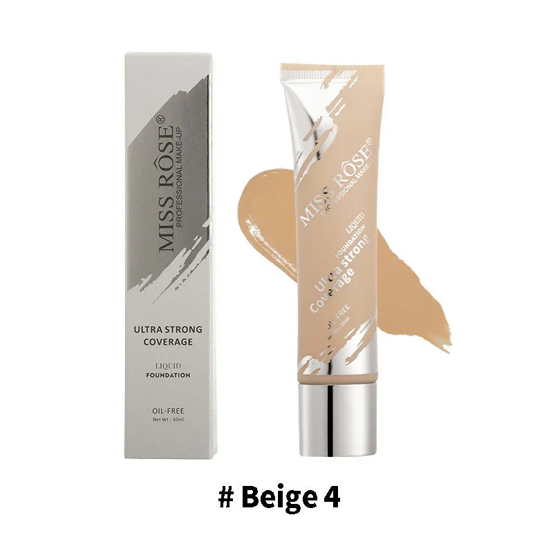MISS ROSE Flat Tube Liquid Foundation Not Easy Fade, Moisturizing Foundation Cream Suitable For All Skin Tones Daily Face Makeup