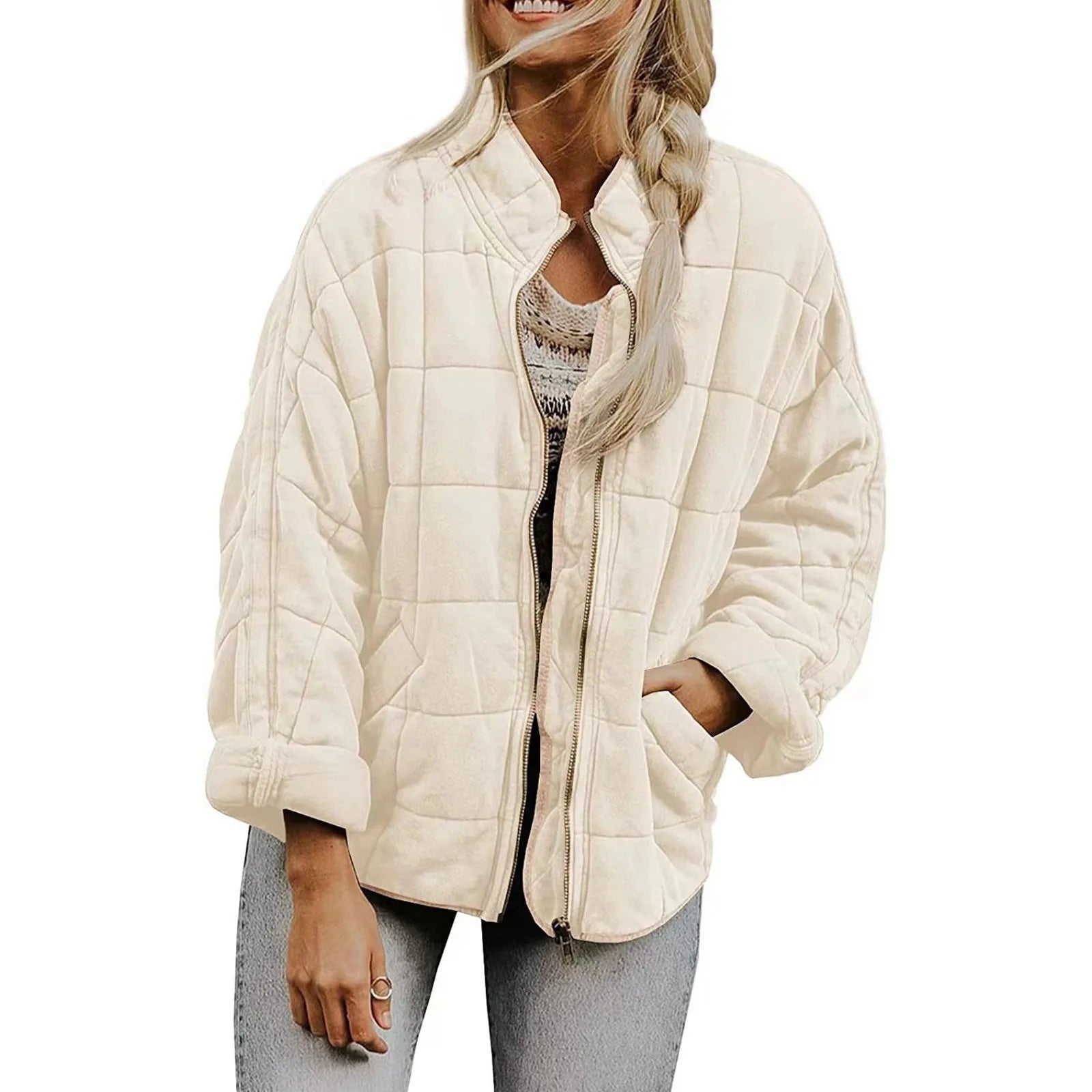 Women Casual Cotton Jacket Solid Color Loose Zipper Jacket With Pocket Autumn Winter Warm Coat Fashion High Street Outerwear