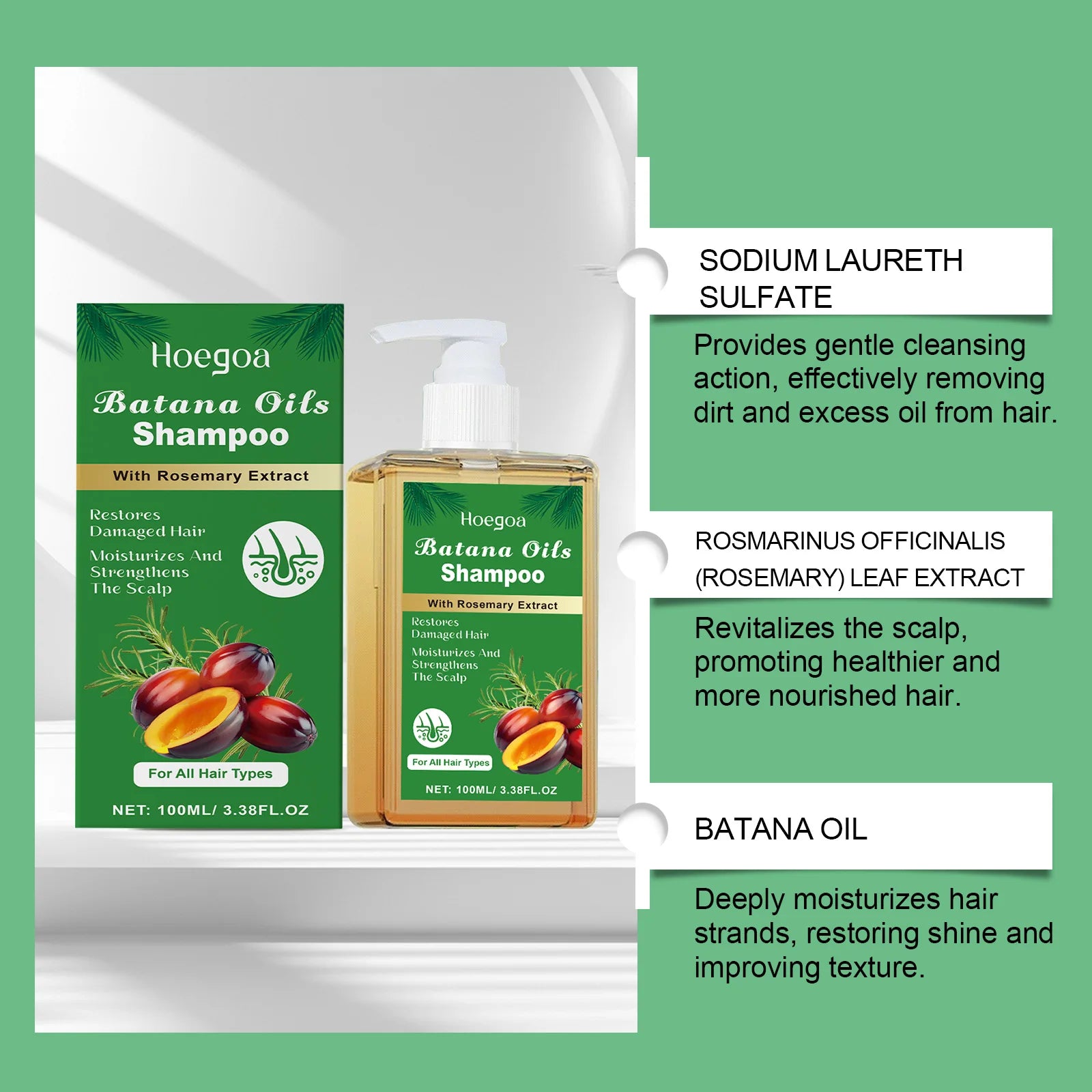 100/300ml Batana Oil & Rosemary Hair Care Shampoo Deep Nourishing Scalp Remove Dandruff Strengthens Hair for Shiny Shampoo Hair