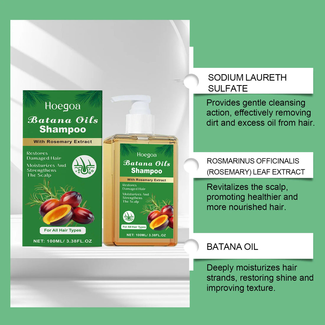 100/300ml Batana Oil & Rosemary Hair Care Shampoo Deep Nourishing Scalp Remove Dandruff Strengthens Hair for Shiny Shampoo Hair