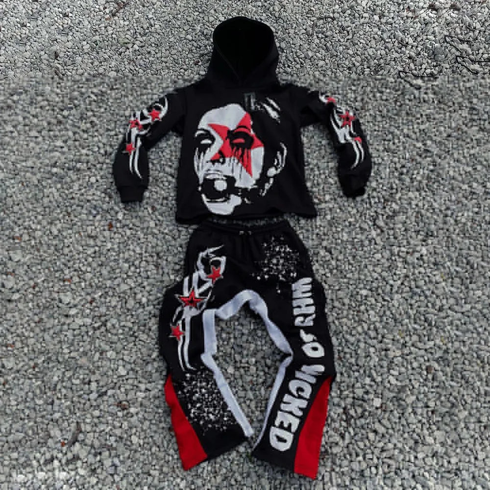 Autumn/Winter Y2K Hoodie Suit Flared Trousers Oversized Men's clothing Fashion Trend High Street Pants Casual Oversized Sets