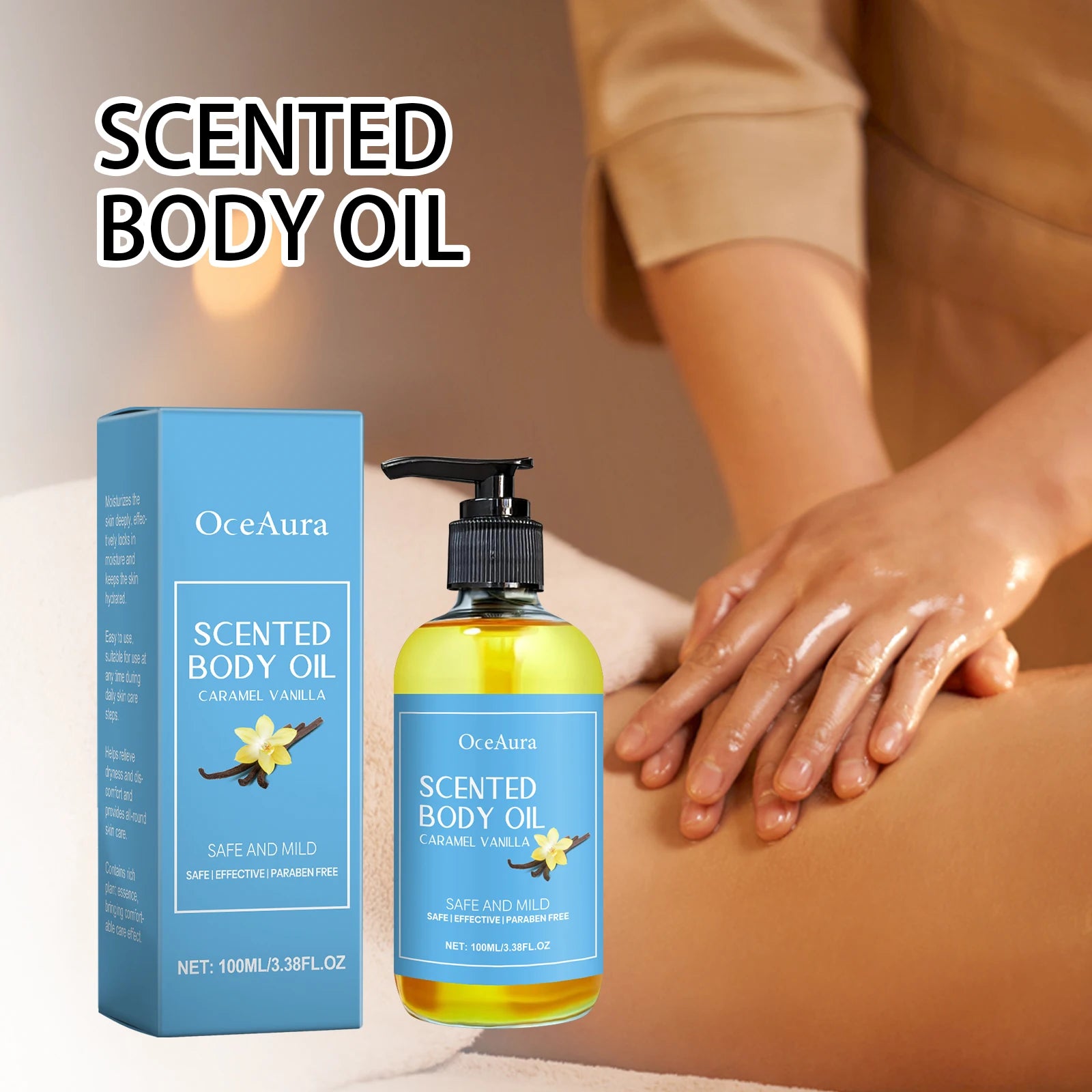 Caramel Vanilla Body Massage Oil Moisturizing Nourishing Smoothing Skin Care Relieve Stress Muscle Relaxing Body SPA Oils