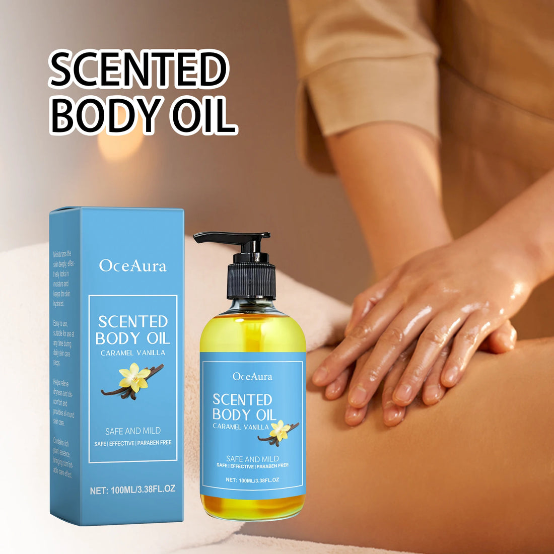 Caramel Vanilla Body Massage Oil Moisturizing Nourishing Smoothing Skin Care Relieve Stress Muscle Relaxing Body SPA Oils