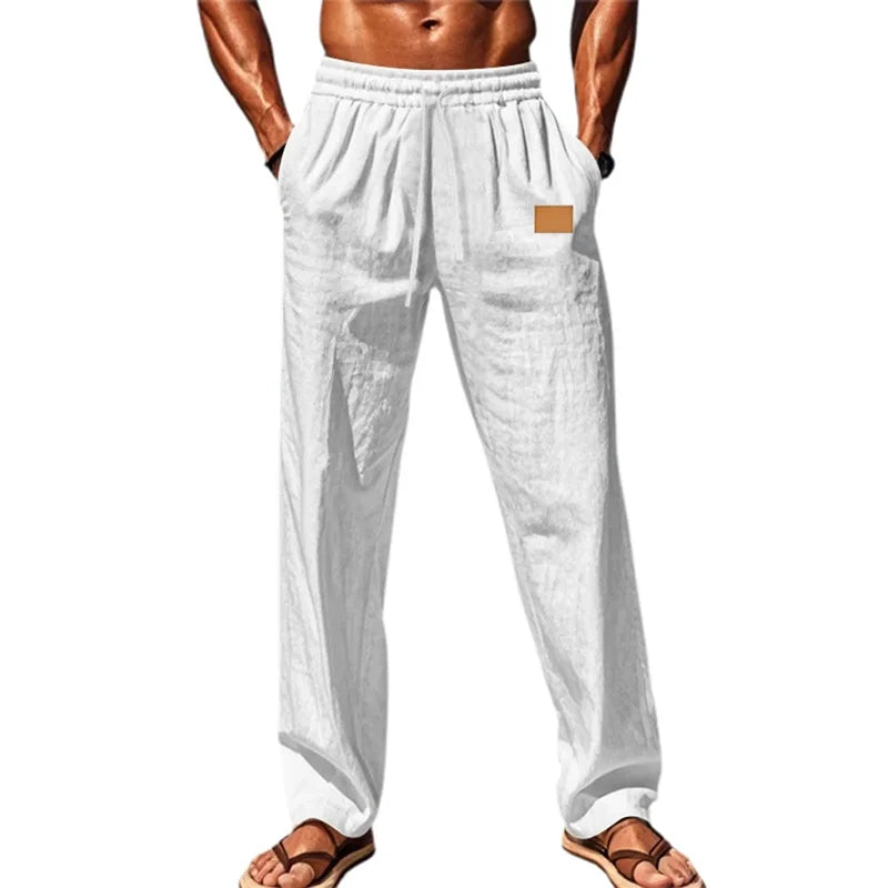 Men s Comfortable Elastic Waist Drawstring Pants with Loose Fit and Breathable Fabric Perfect for Casual Wear on the Beach or