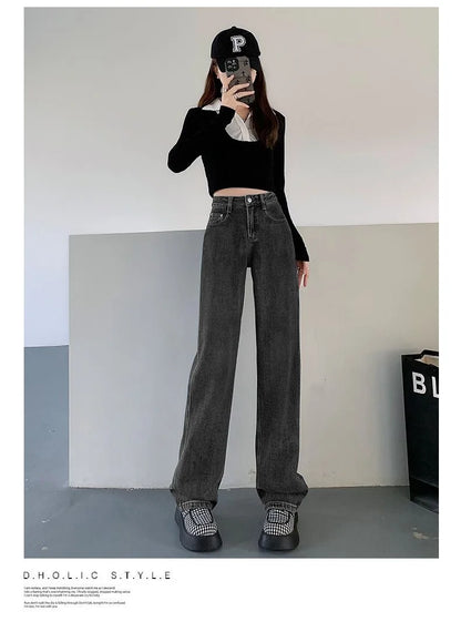 New Autumn And Winter Styles Suitable For All Seasons Basic Jeans For Women High Waist Retro Wide Leg Versatile And Casual Jeans