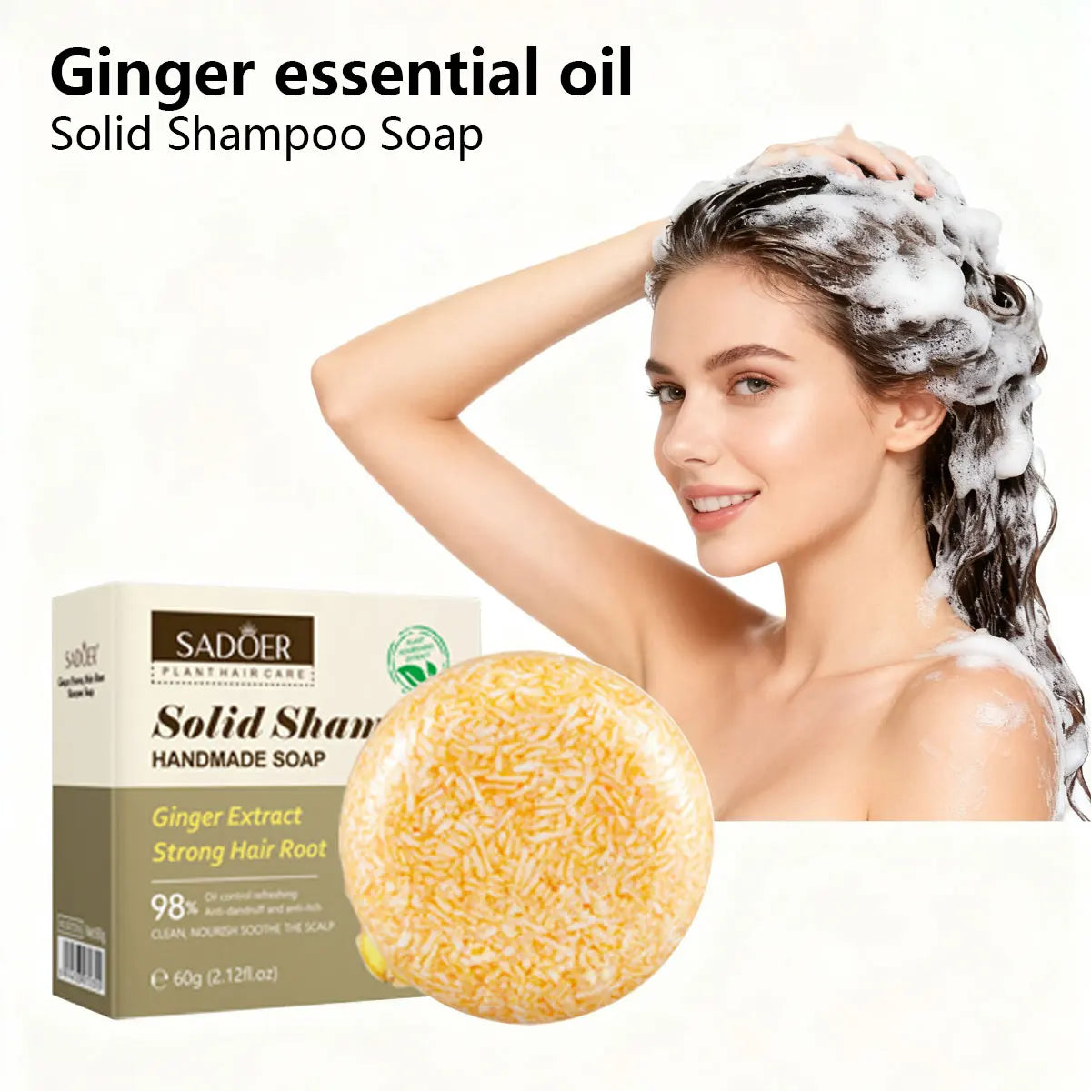 Ginger Jojoba Essential Oil Shampoo Soap, Hair Care Soap, Deep Cleansing Moisturizing, FluffyOil Controlling Shampoo Solid Soap Halalzen