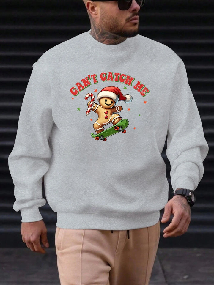 Men's Cotton Crewneck Sweatshirt CAN'T CATCH ME Graphic Print 2025 New Trending Fashion Casual High Quality Top Clothing