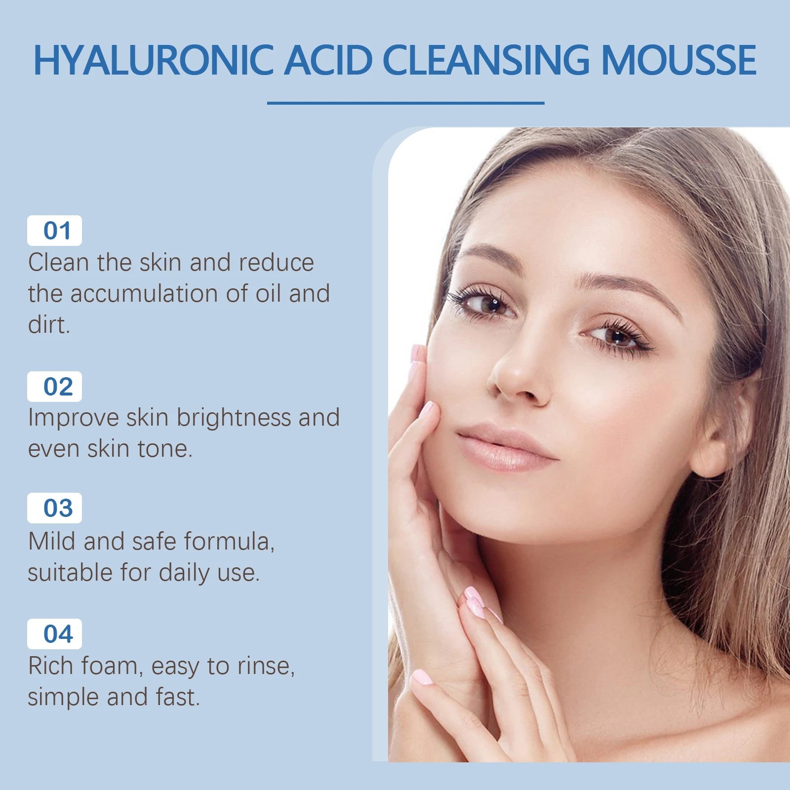 Hyaluronic Acid Cleansing Foam Gentle Moisturizing & Nourishing Oil Control Brightening Rejuvenation Face Wash Foam Face Cleanse Halalzen