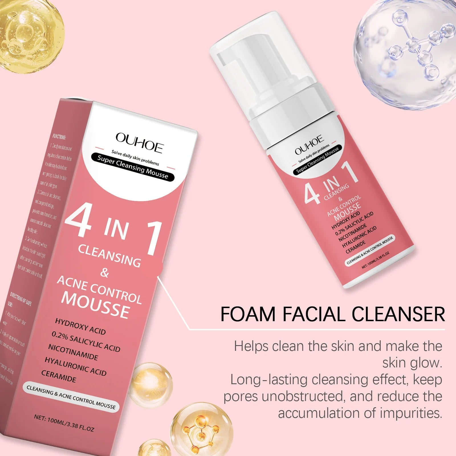 Facial Cleanser Mousse Moisturizing Oil Control Removing Acne Blackhead Exfoliation Firming Brightening Hydrating Foam Face Care Halalzen