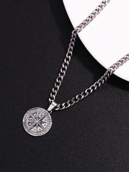 Men's Silver Color Punk Style Metal Chain Necklace Pendant Compass Shape Star Fashion Men's Necklace Jewelry
