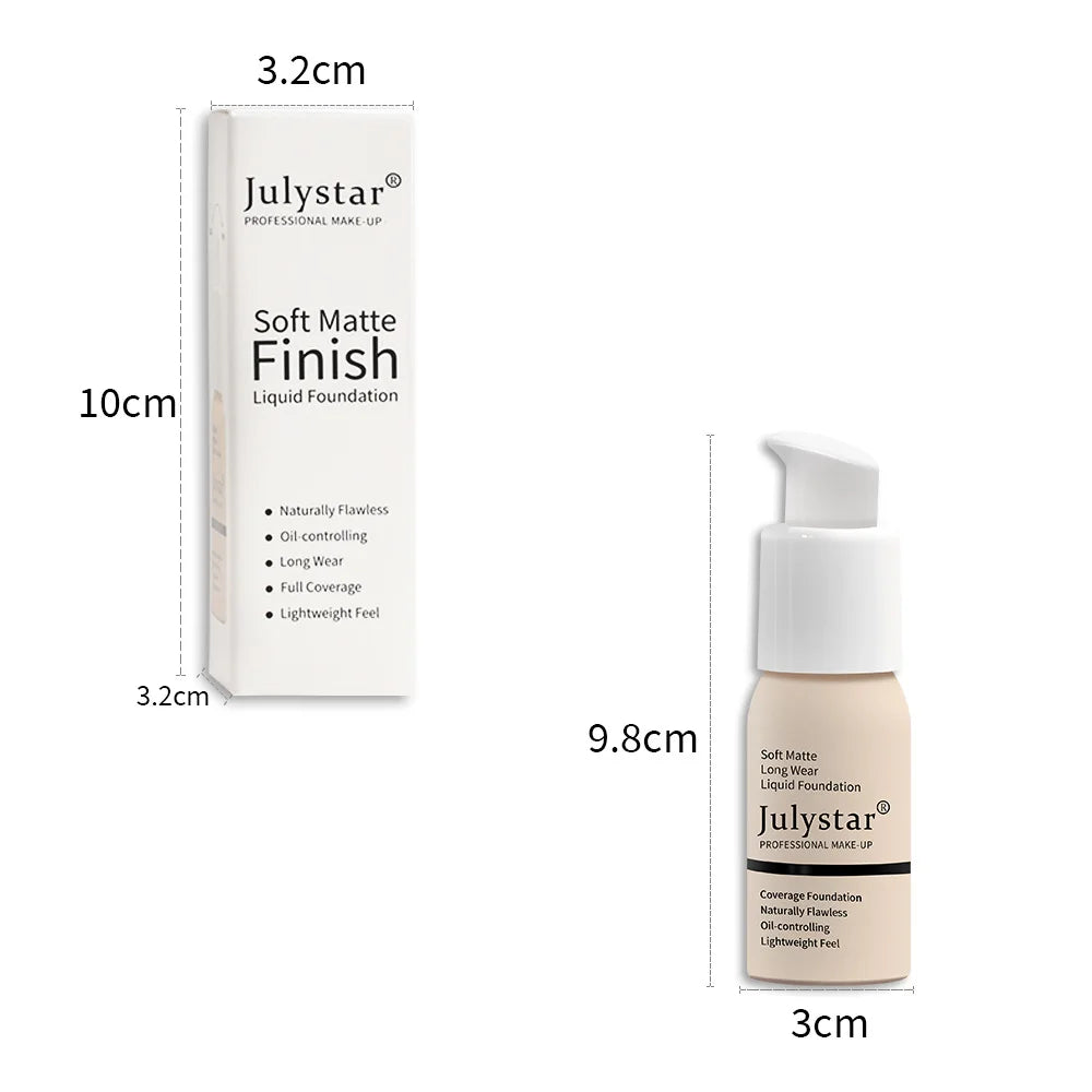 10 Colors Matte Liquid Foundation, Waterproof Long‑lasting Lightweight Oil Control Concealer Facial Base Makeup