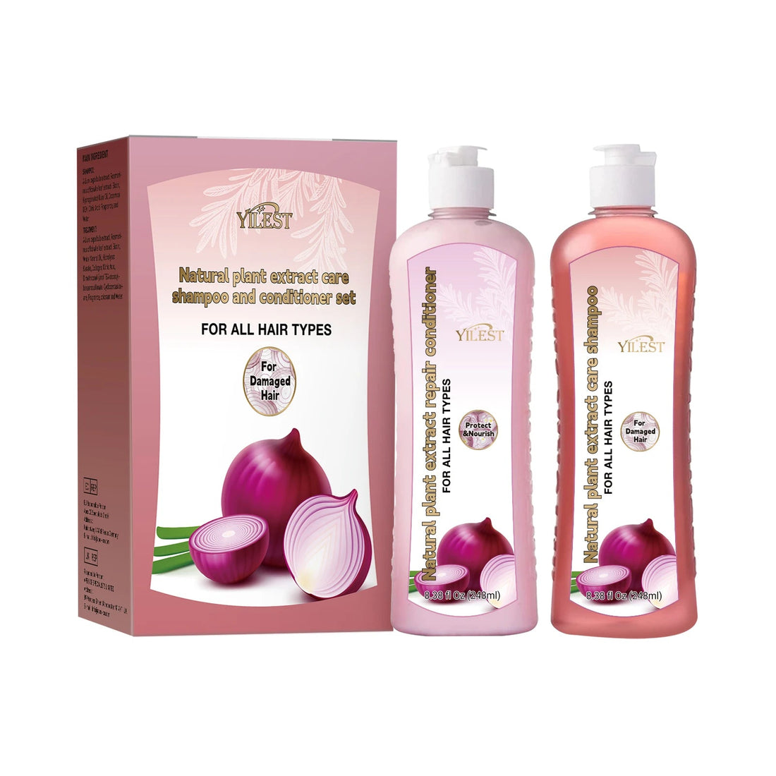Natural Plant Shampoo & Conditioner Set 248ml by YILEST, for All Hair Types – Moisturizes & Strengthens, Complete Hair Care Halalzen