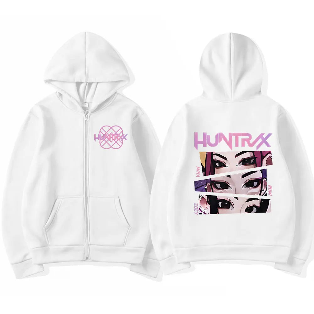 KPop Demon Hunters Rumi Mira Zoey Eyes Zipper Hoodies Fashion Hip Hop Zip Up Sweatshirts Men Women Clothing Pullover Jacket Coat