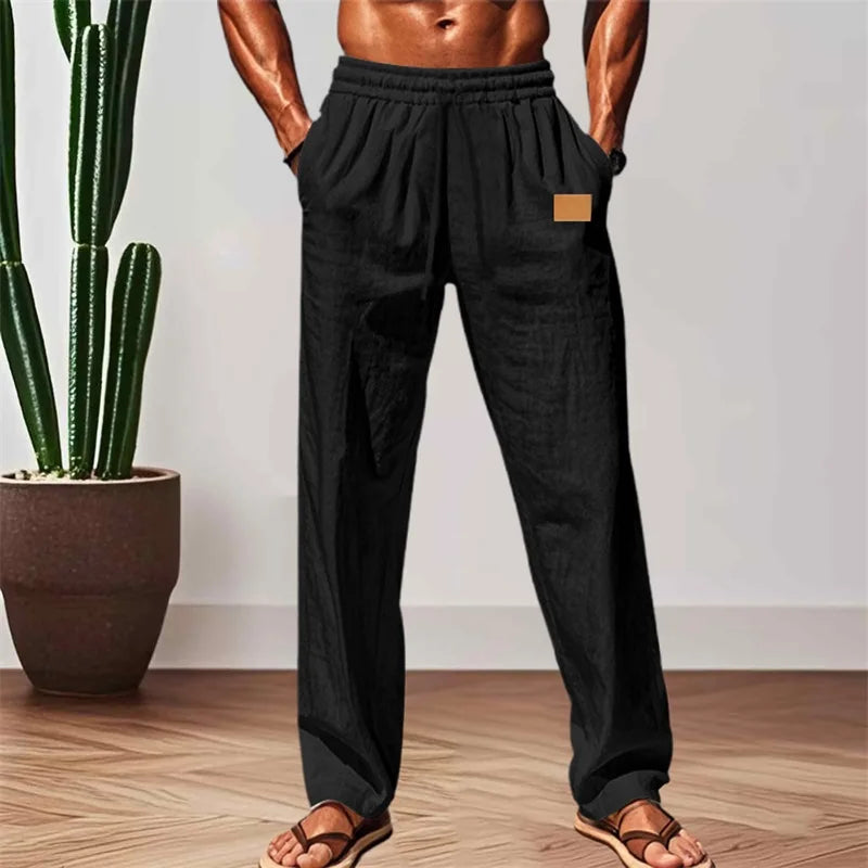 Men s Comfortable Elastic Waist Drawstring Pants with Loose Fit and Breathable Fabric Perfect for Casual Wear on the Beach or