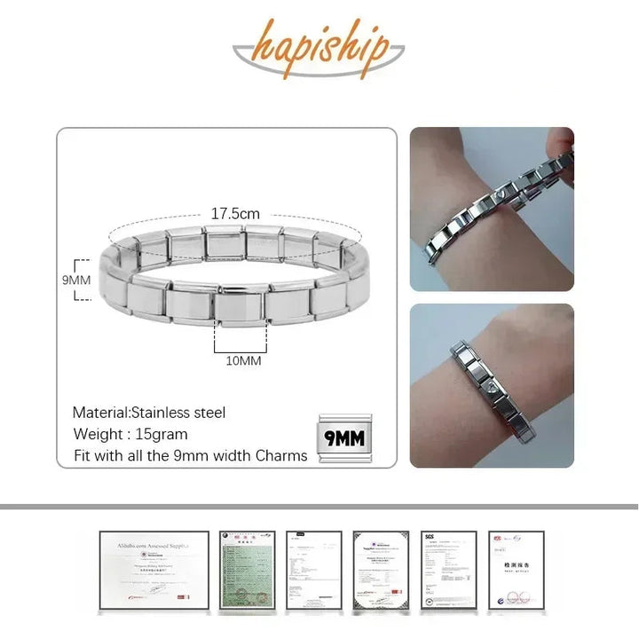 Hapiship New Women's Jewelry 9mm Width Itanlian Elastic Charm Bracelet Fashion Stainless Steel Bangle ST- HALALZEN