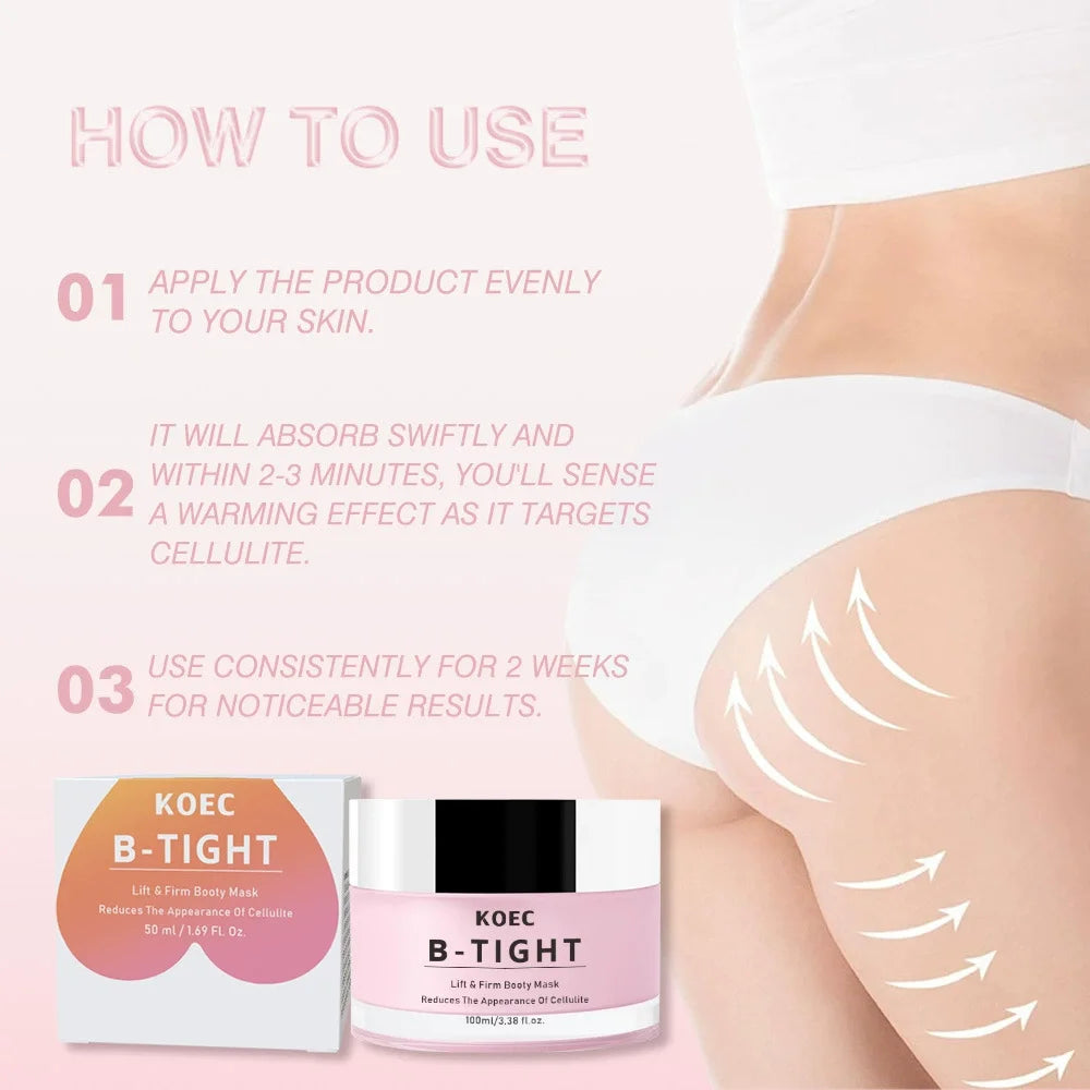 Ship from US KOEC B-Tight Firming Body Cream for Buttocks, Overnight Moisturizing Body Mask, Intensive Hydration Care for Dry Skin, Smooth Looking Skin Care, 100ml